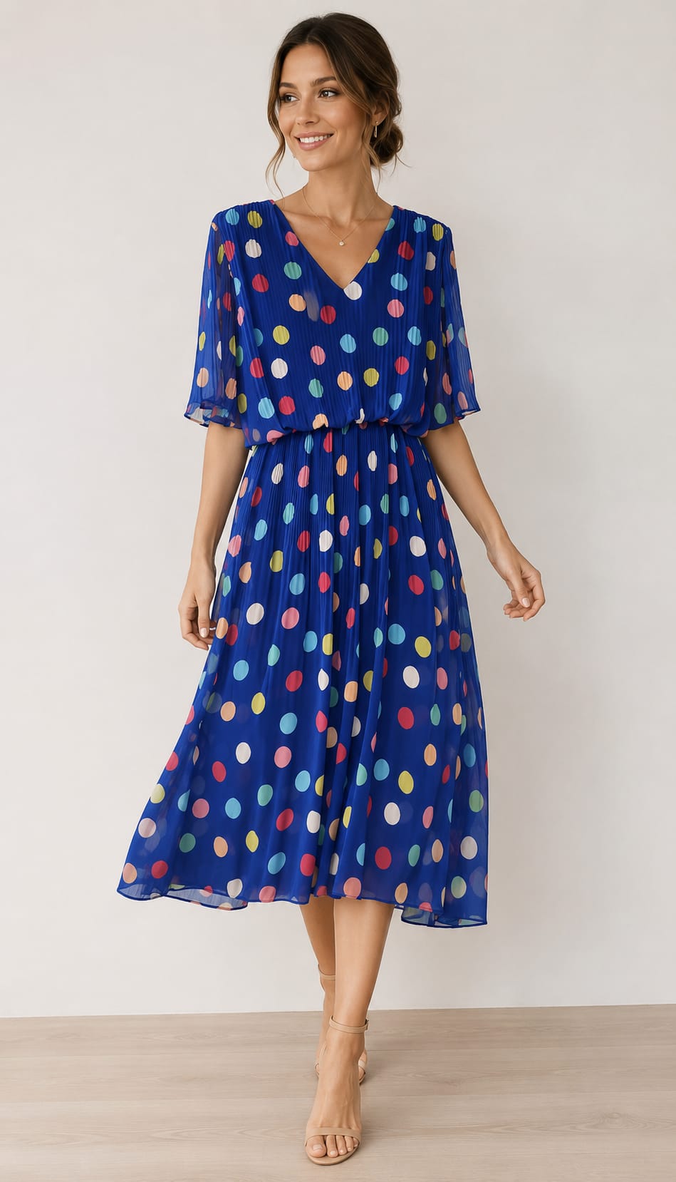 Royal Blue Polka Dot Dress, Reg and Plus Sizes