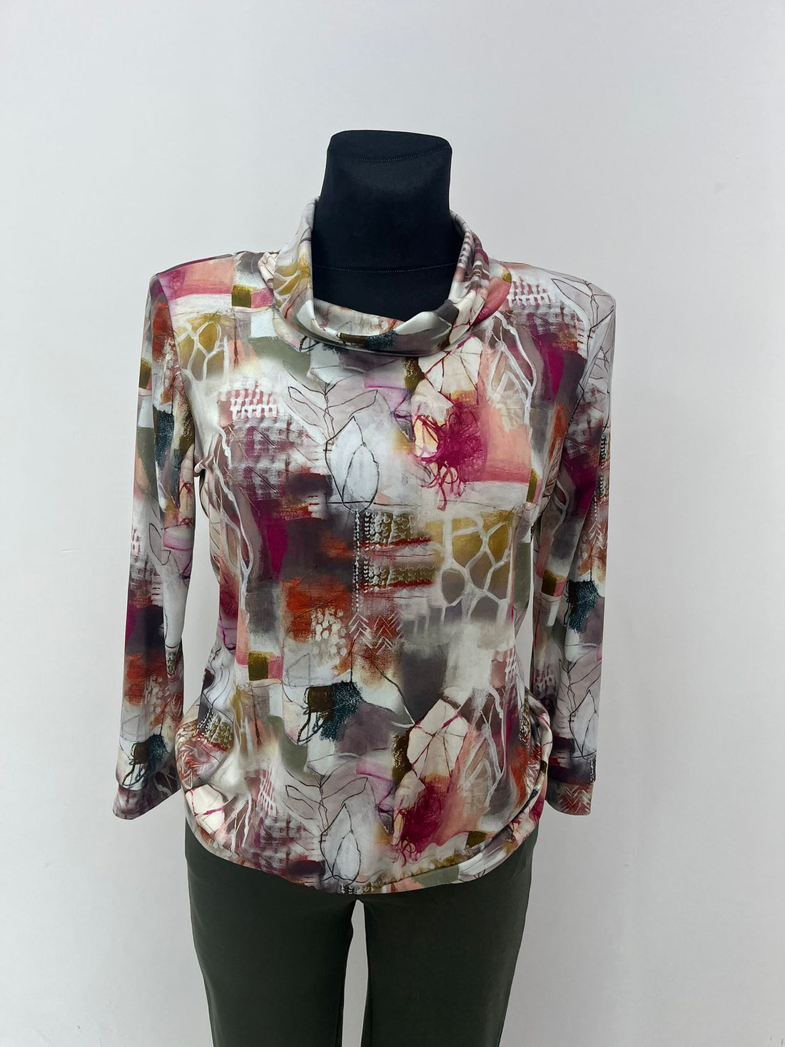 Yew Top with cowl Neckline in muted print