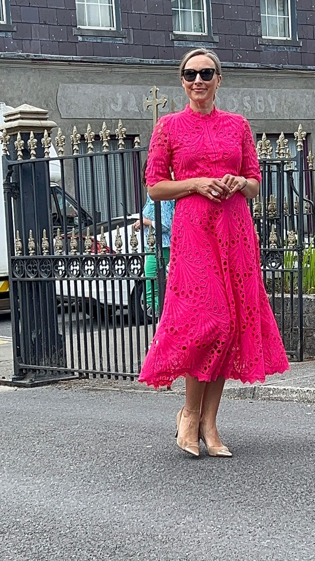 Emma Lace Dress in Cerise pink