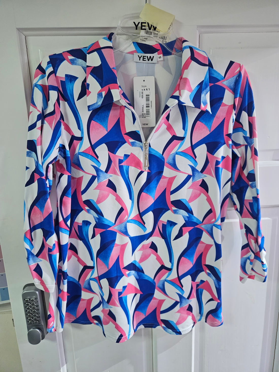 Yew geometric print top with collar and zip Yew26 24