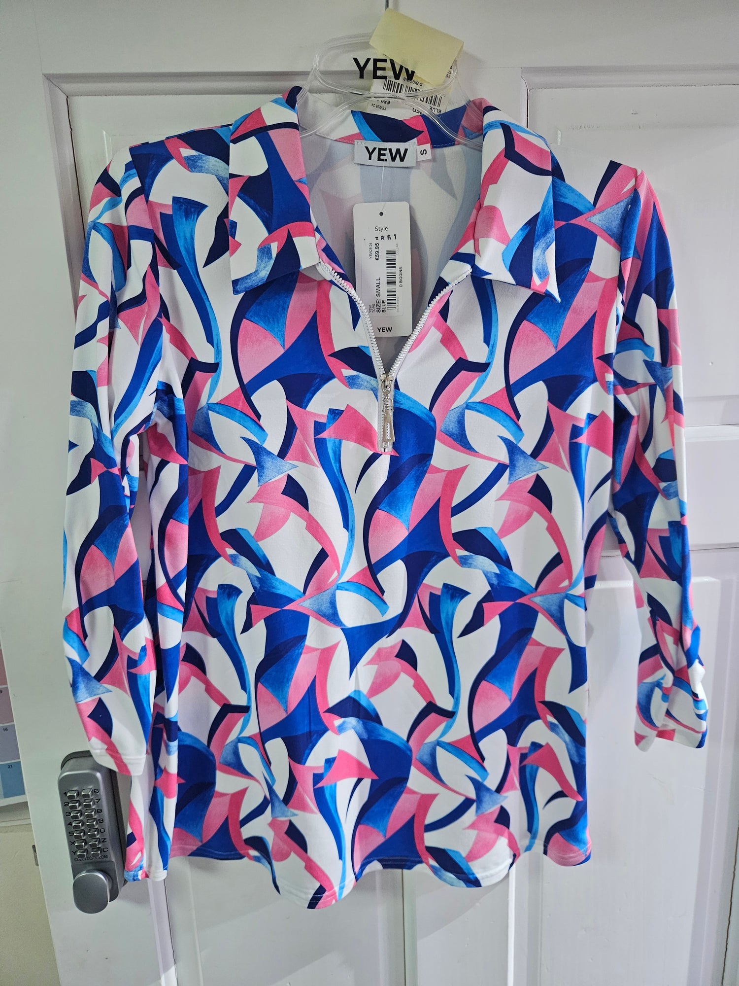 Yew geometric print top with collar and zip Yew26 24