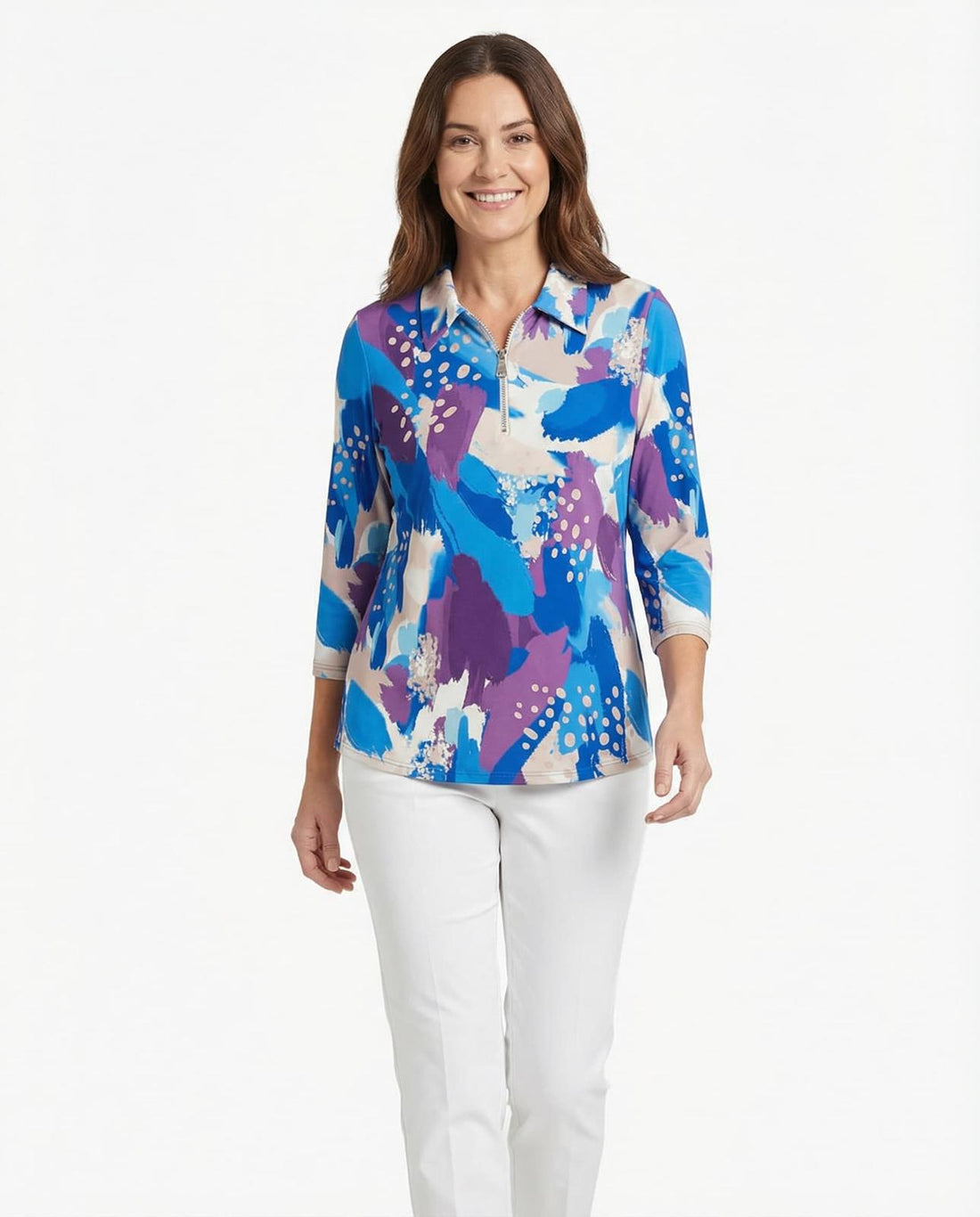 Yew Top with Collar and 1/4 zip in Blue print  Yew26 3