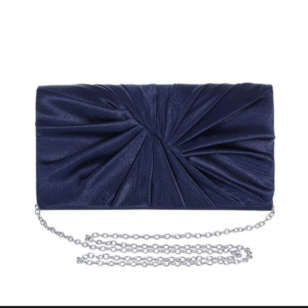 Pulse Satin Clutch bag with twist detail in Navy or Black 1128098