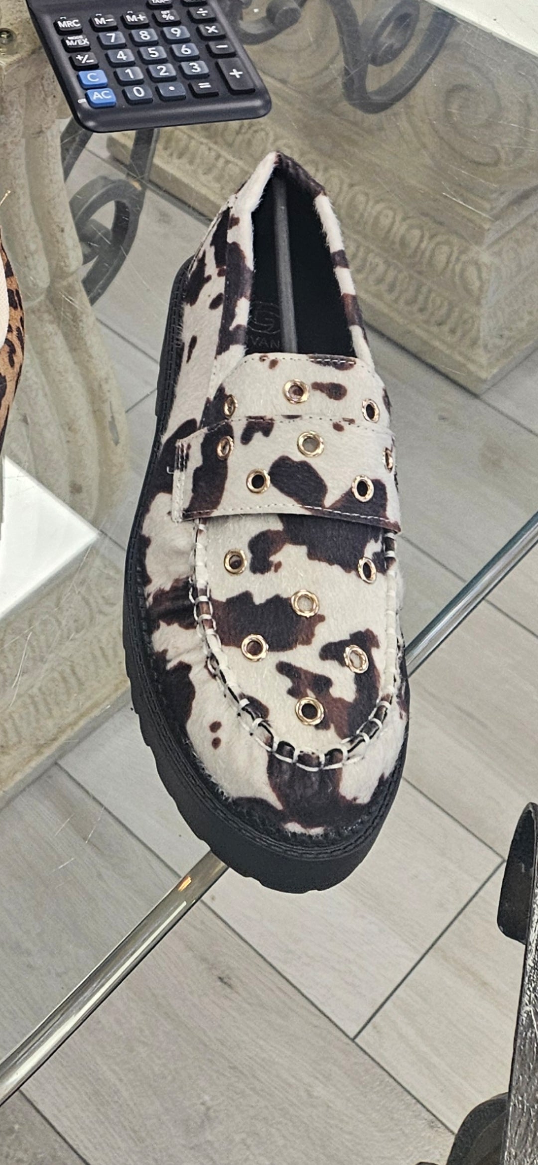 Cow print loafers
