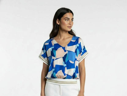 V Neck Print top with ribbed waistband 26123