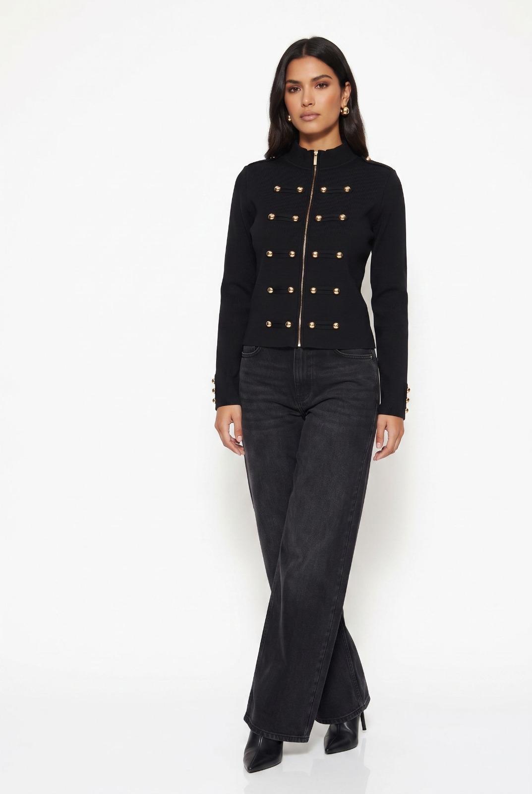 Military Knit jacket with Gold detail. Brown or Black