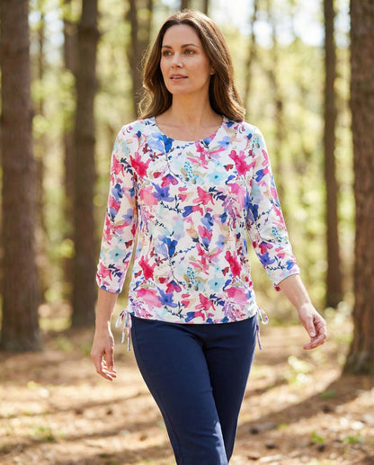 Yew Pretty  Print Top with Ruched Side Tie Detail Yew26 12