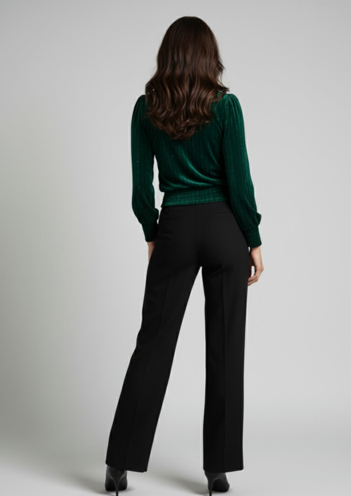 Marc Angelo Plush Velvet wrap top in emerald green