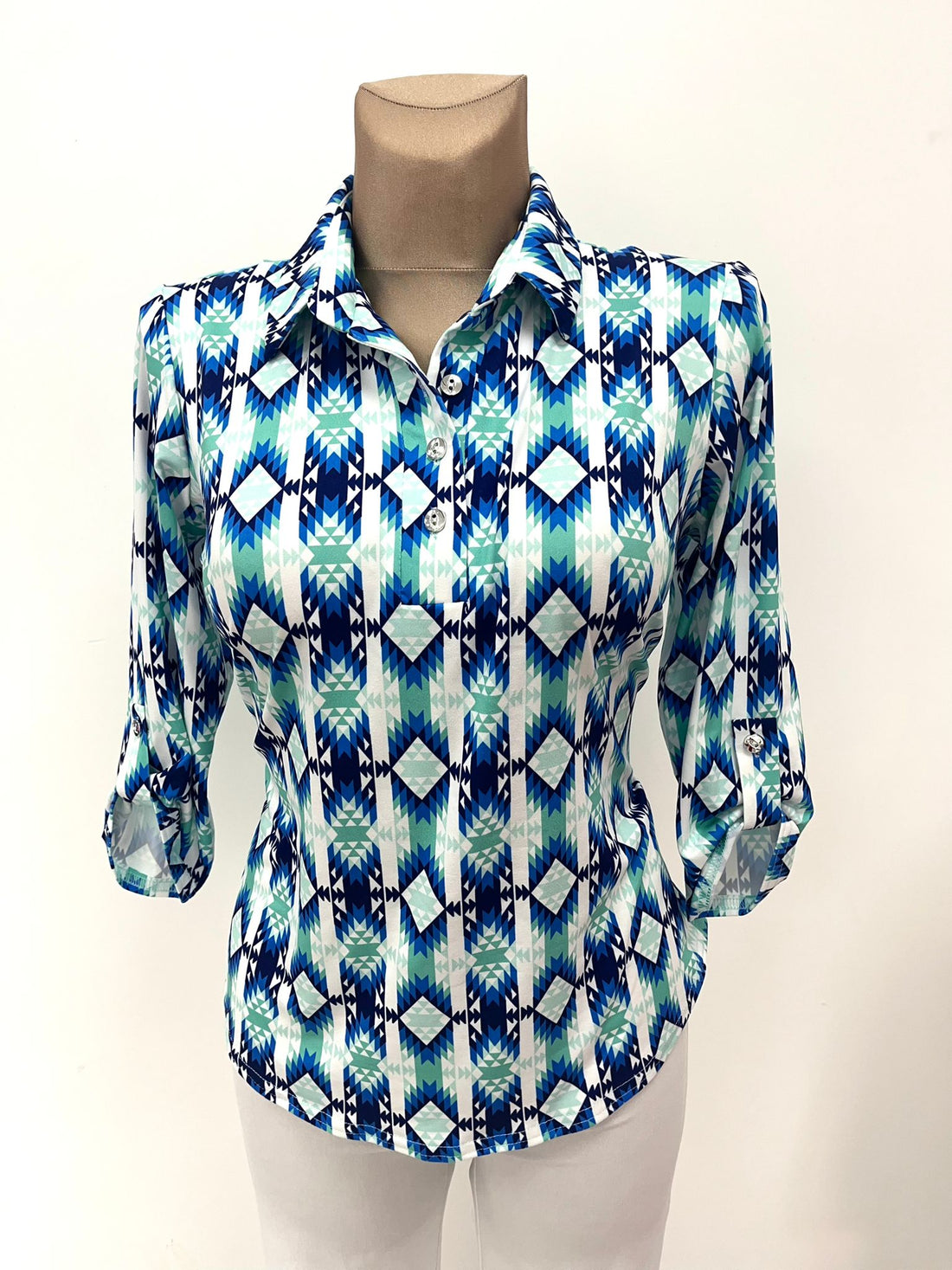 Yew Collar top with 1/4 button placket Yew25 39