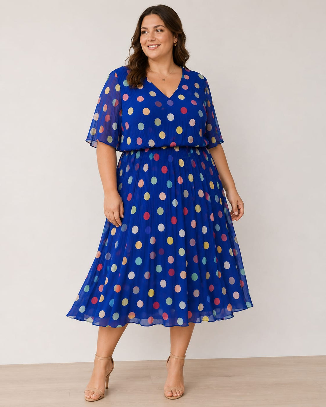 Royal Blue Polka Dot Dress, Reg and Plus Sizes