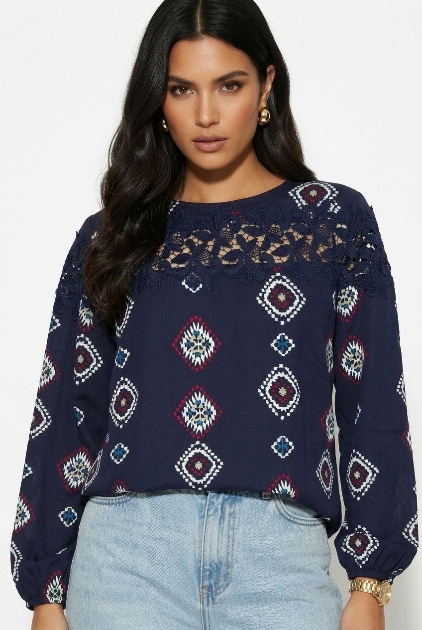 Round Neck Printed top with Cut out detail P2764