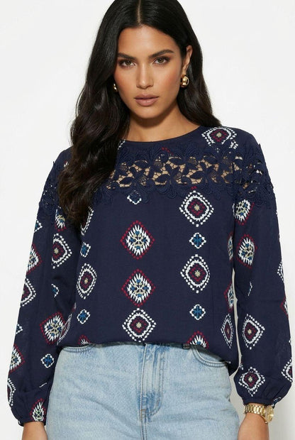 Round Neck Printed top with Cut out detail P2764