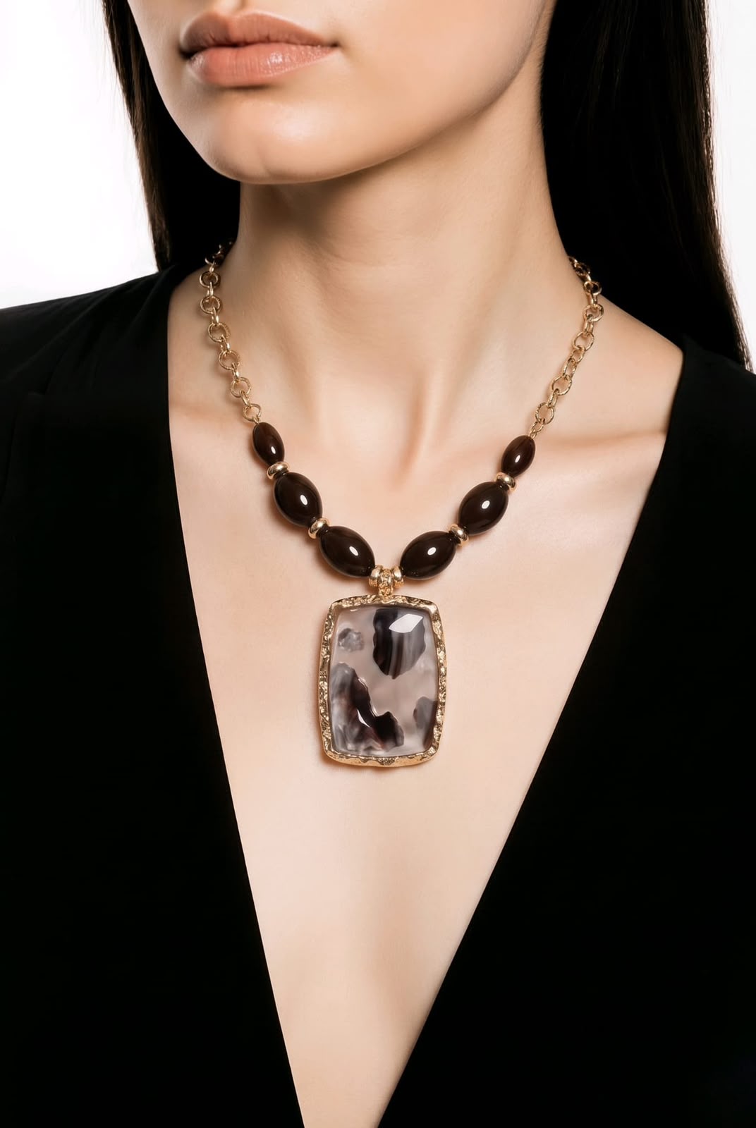 Marbled Pendant Statement Necklace