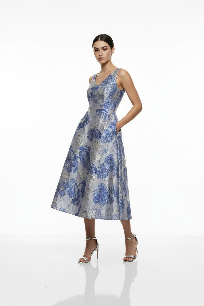 Marc Angelo Eva V Neck Jacquard Dress Ma811916