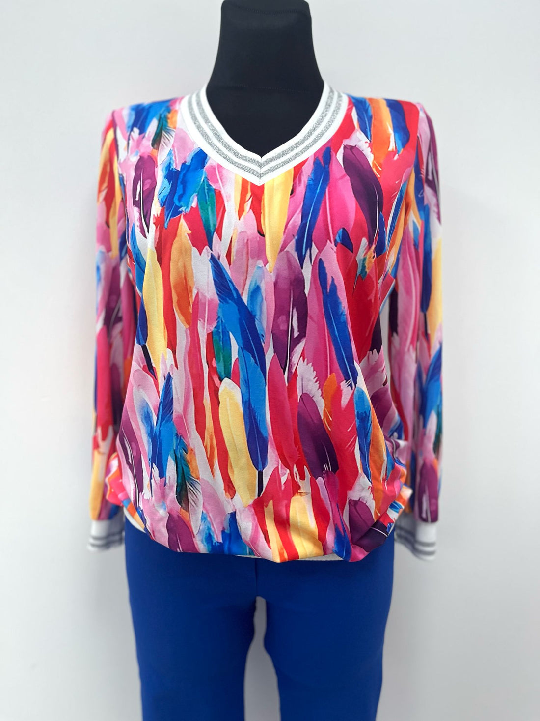 Yew Top with Sporty Neckline in Pink Mix Print Yew25 27