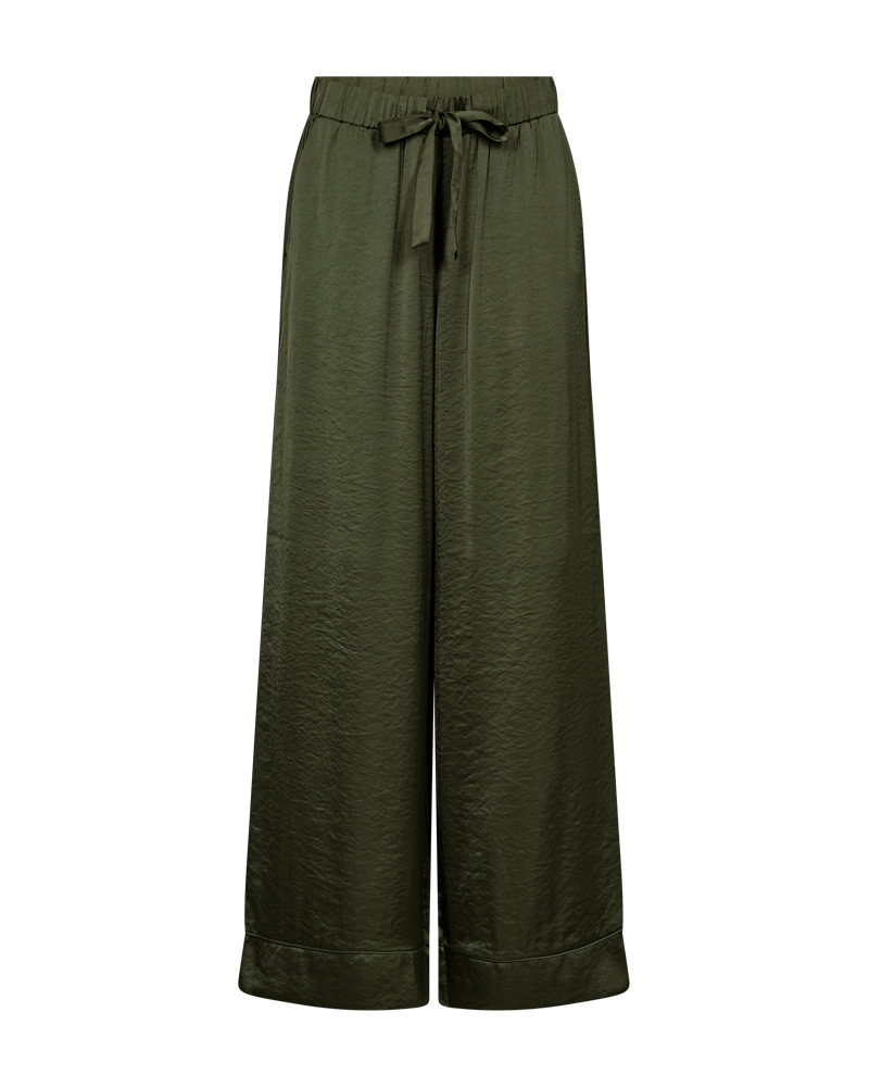 Freequent Wide Leg Satin Pants in Kombu Green