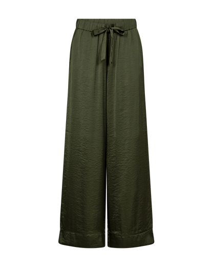 Freequent Wide Leg Satin Pants in Kombu Green
