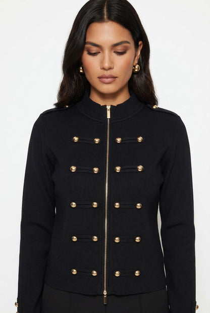 Military Knit jacket with Gold detail. Brown or Black