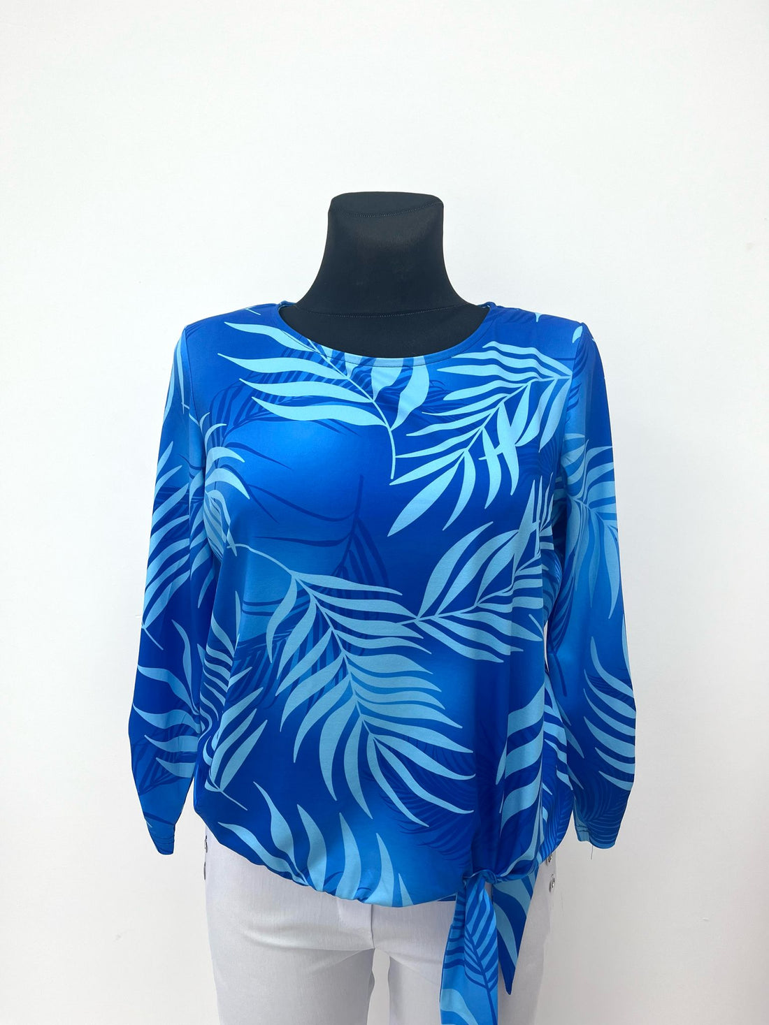 Yew round neck top with wide waistband and decorative tie detail  3313 Yew 21