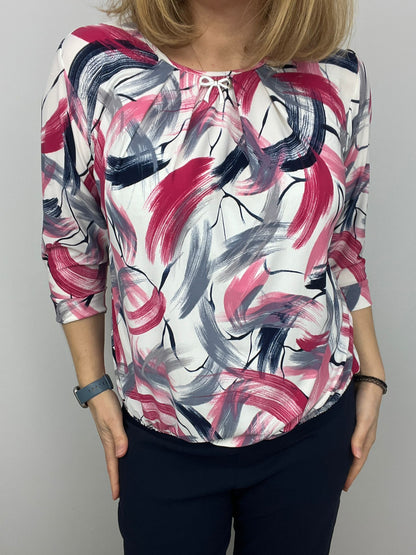 Ilona Round Neck Top with Elasticated waistband in Red and navy