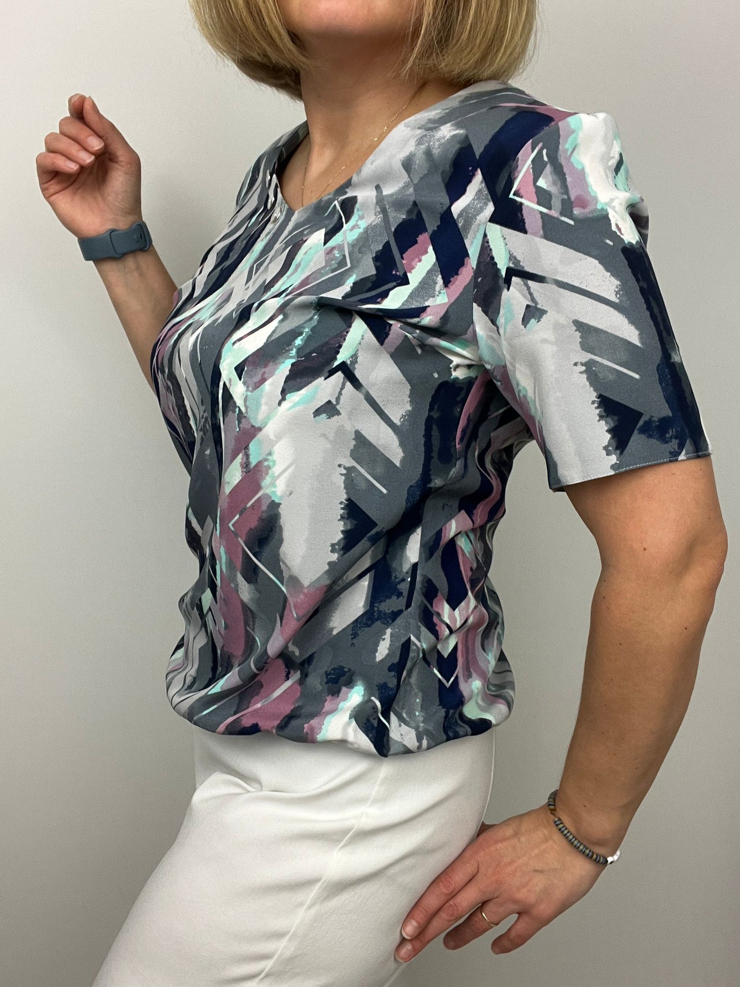 Ilona  V neck top with 3 Button detail