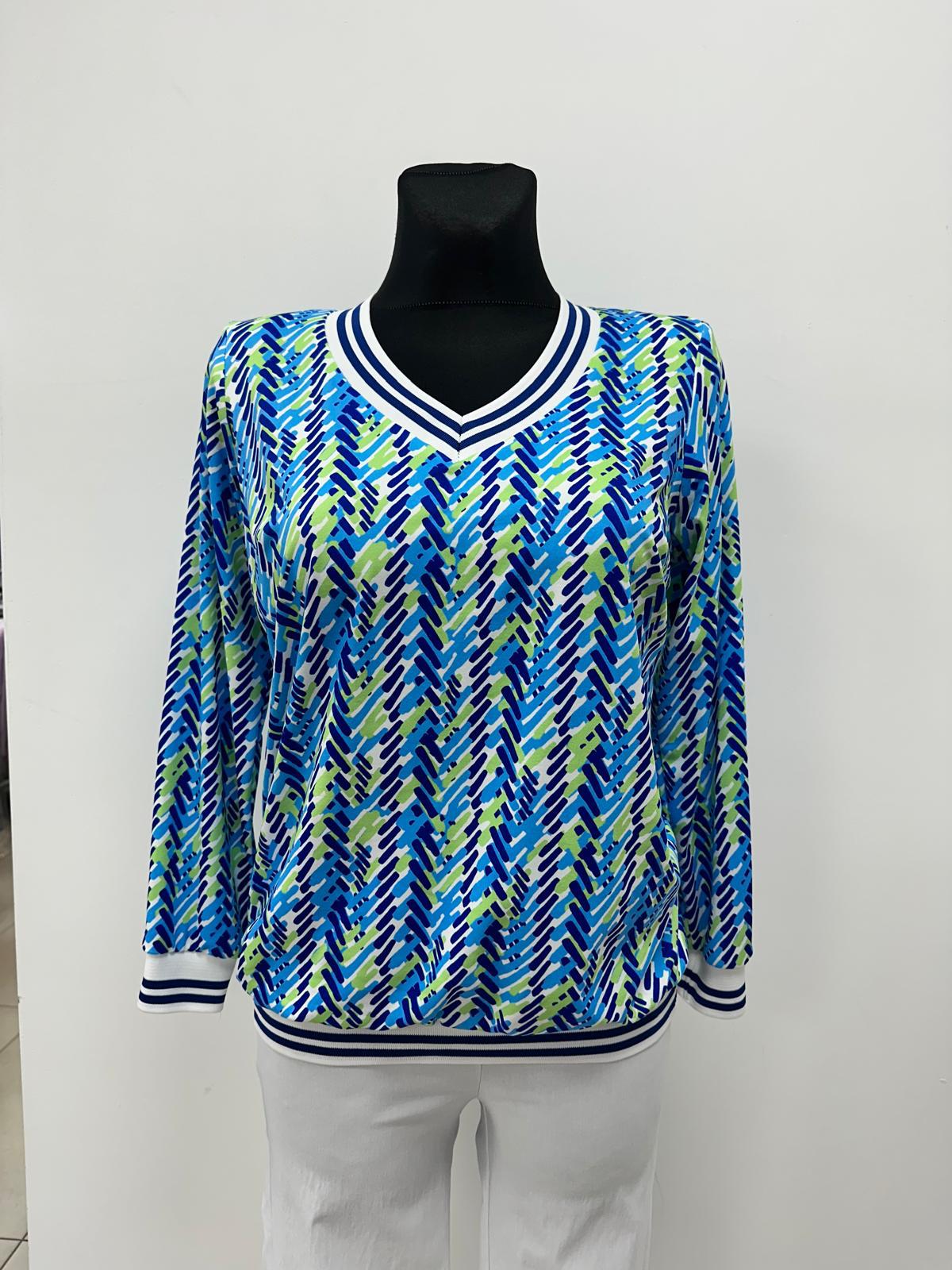 Yew V neck top with sporty trim in Blue Print Yew26 11