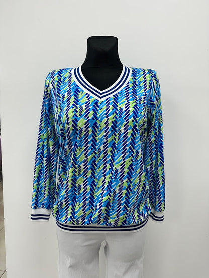 Yew V neck top with sporty trim in Blue Print Yew26 11