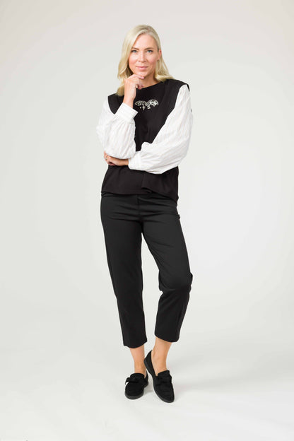 Zola Pin Tuck Hem Trousers in Bengaline Stretch Petite