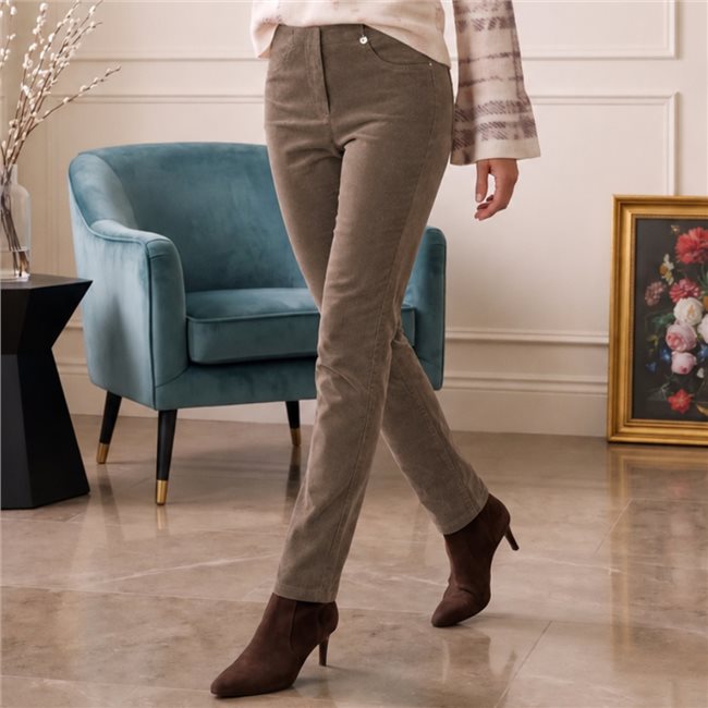 Robell Bella Needlecord Trousers in Taupe or Burgundy 52457 54363