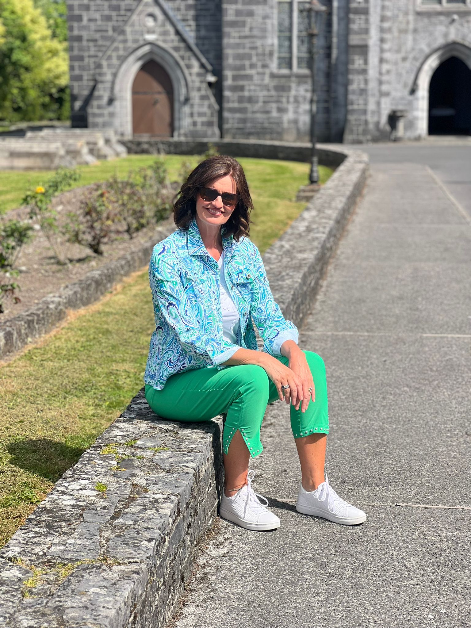 Robell Print Happy Jacket in Blue and Green Tropical print 57609 5654
