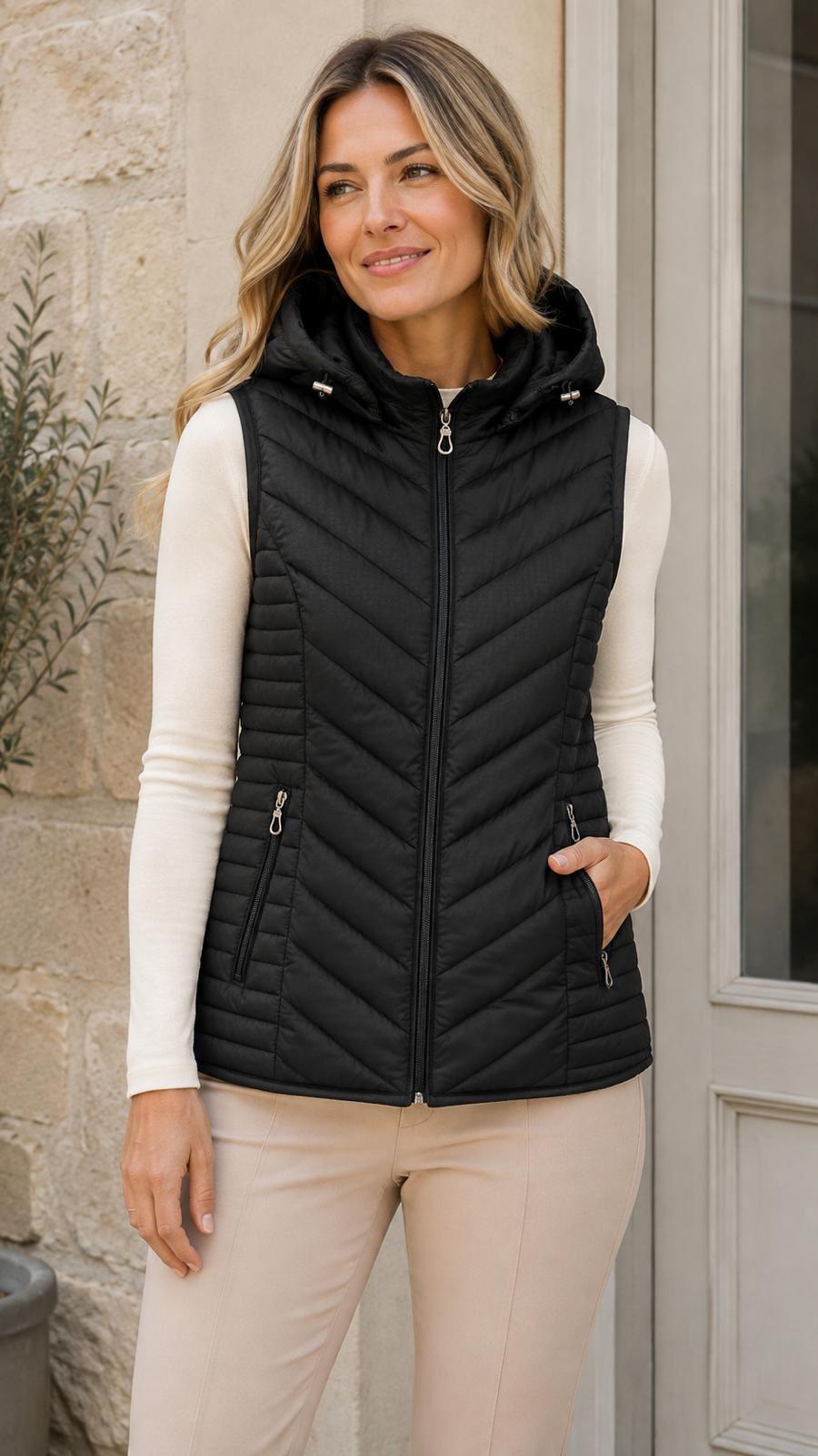 Quilted Gilet with Detachable hood in Black