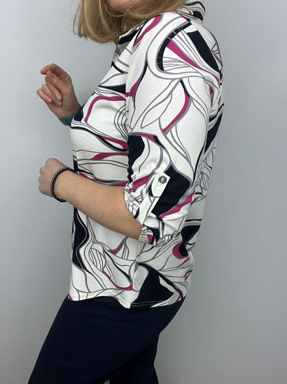 Ilona V neck top with collar in black or Pink Alfa With Collar