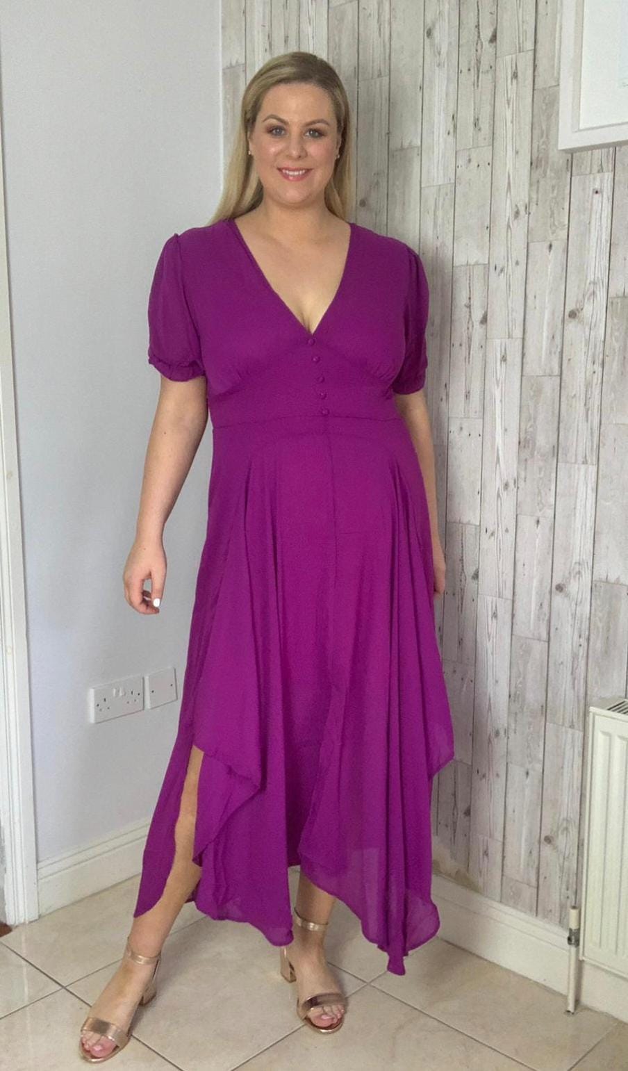 Amber Magenta Button Down Dress in Plus Sizes  Cy2714
