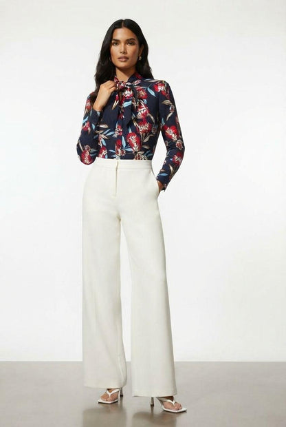 Saint Maine Navy Print V Neck Blouse with bow detail P2553