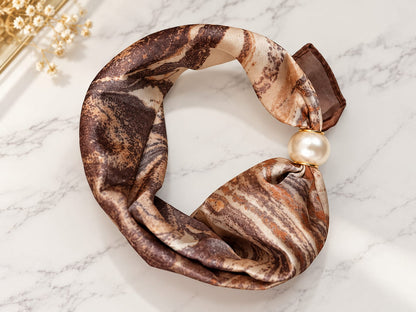 Brown Marble Print Scarf with Pearl Magnetic clasp
