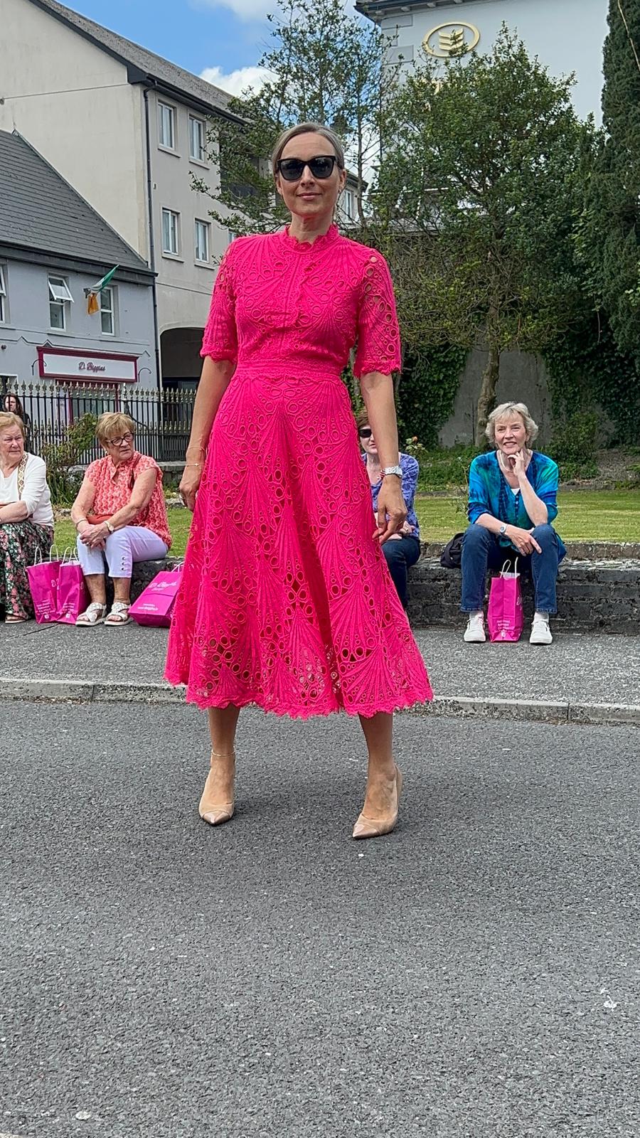 Emma Lace Dress in Cerise pink