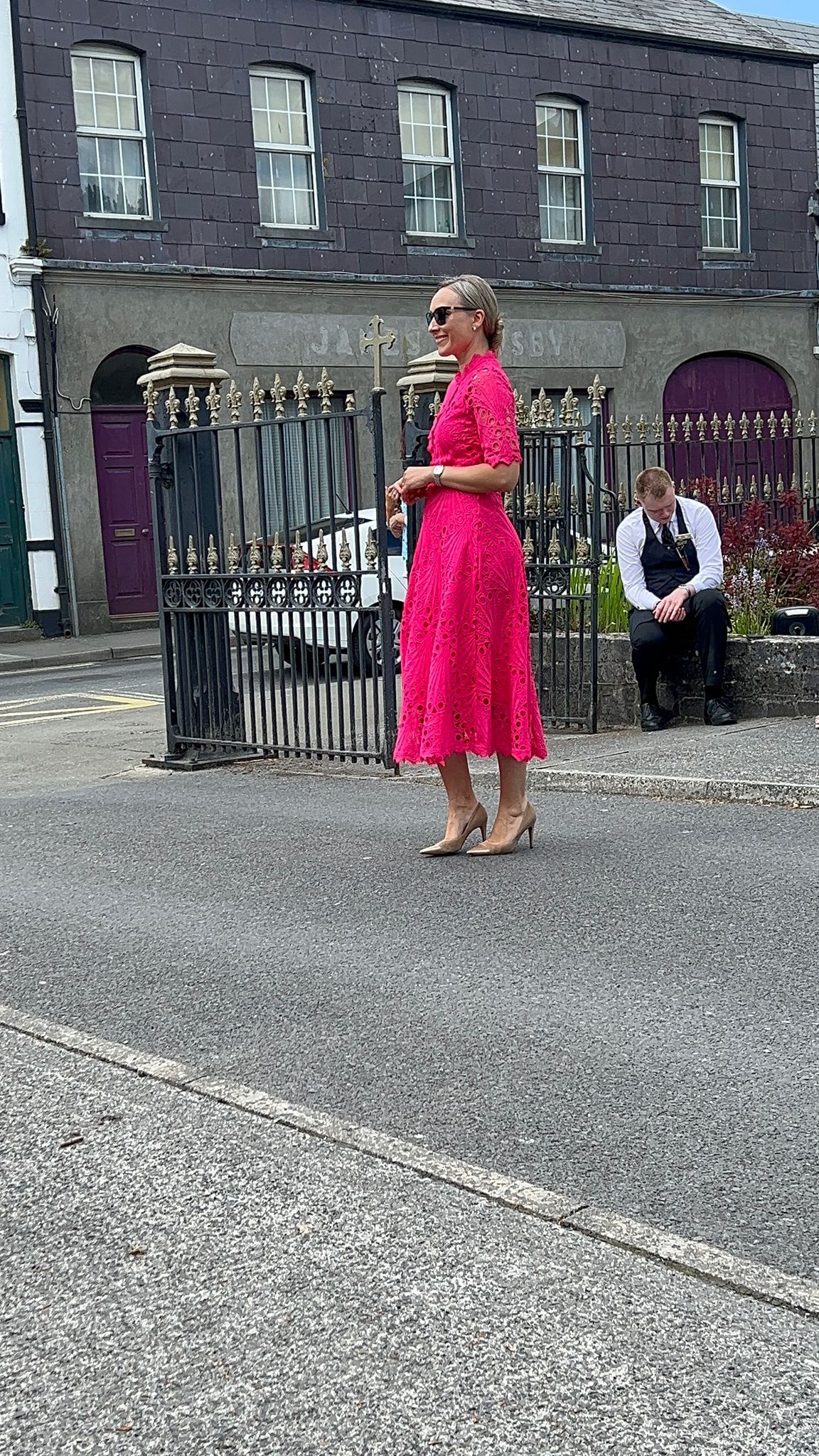 Emma Lace Dress in Cerise pink