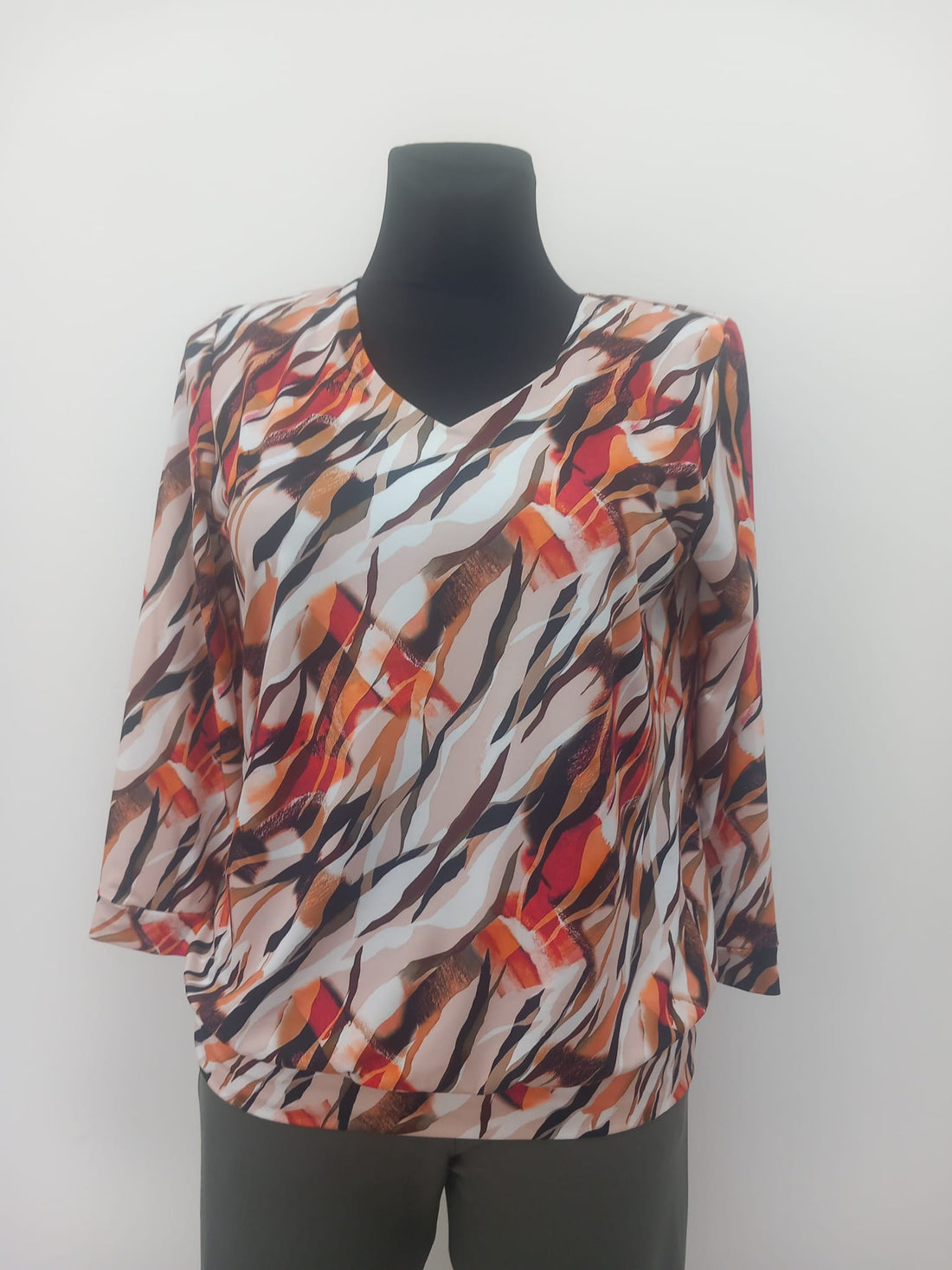 Yew  V neck Top in Orange and Brown print Yew25 68