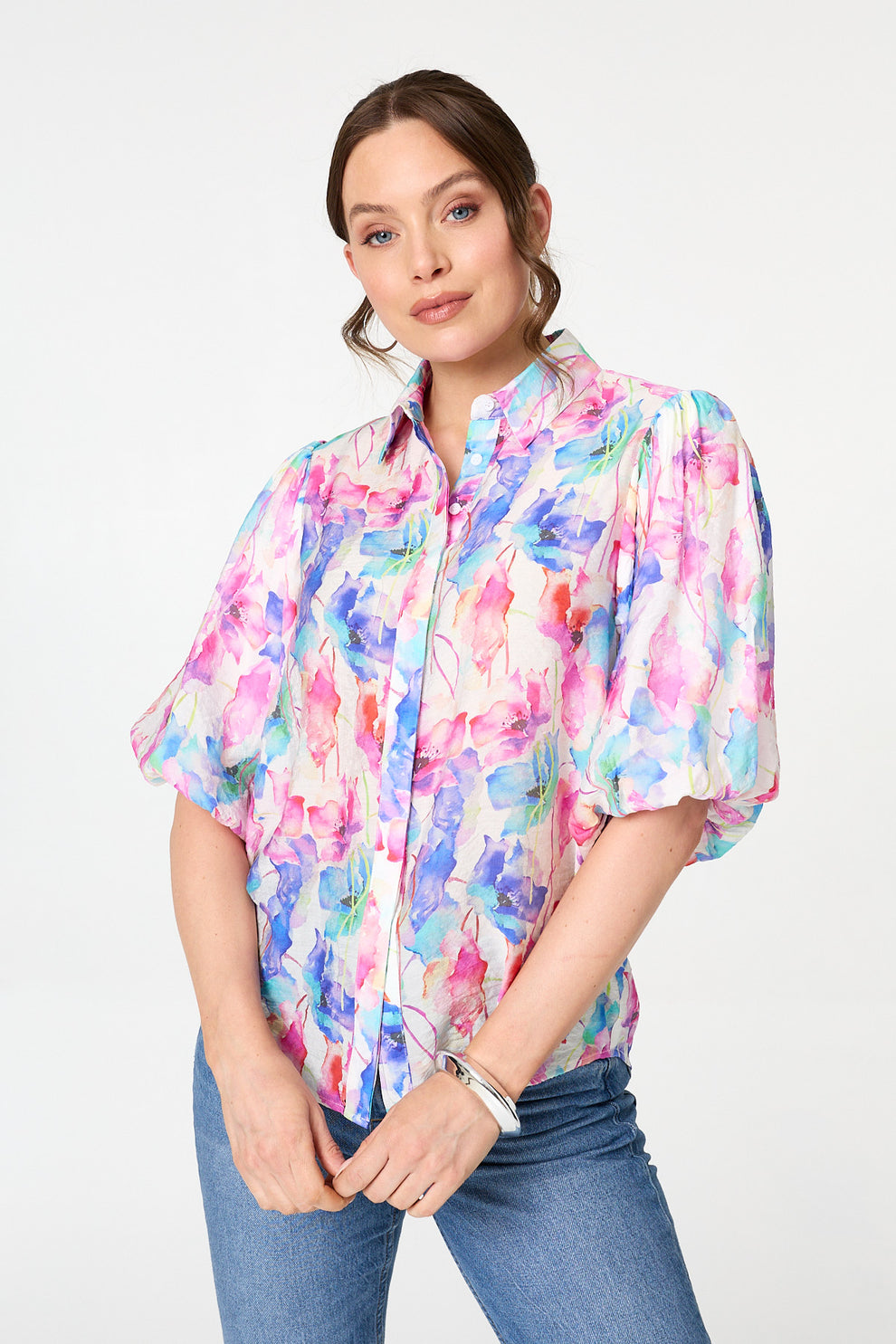 Stella Morgan Floral Print Puff Sleeve blouse T182292