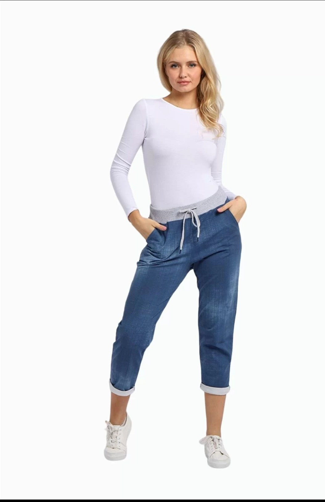 Cotton Denim Jogger with Ribbed waist