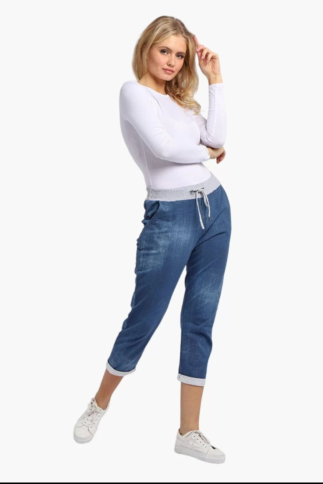 Cotton Denim Jogger with Ribbed waist