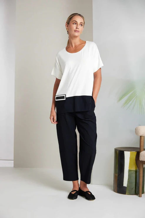 Naya Pull Up Slim Leg Trouser in Travel Fabric with Patch Pocket Npa26109