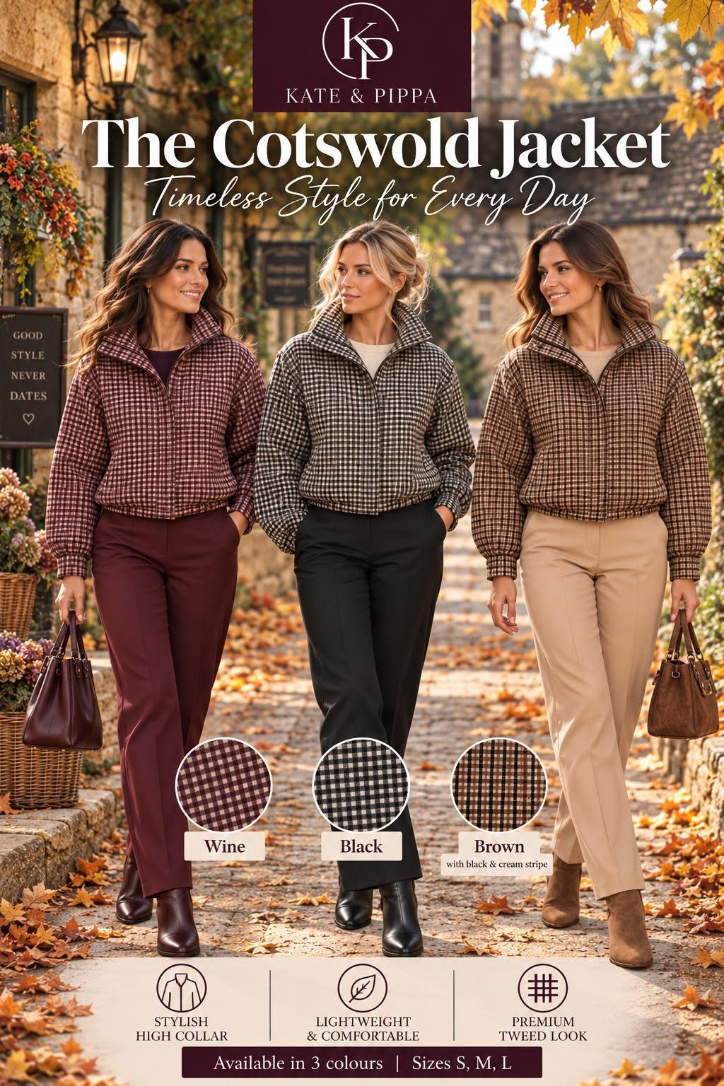 Kate And Pippa Cotswold Heritage Check Jacket with funnel neck Zip and pockets