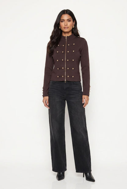 Military Knit jacket with Gold detail. Brown or Black