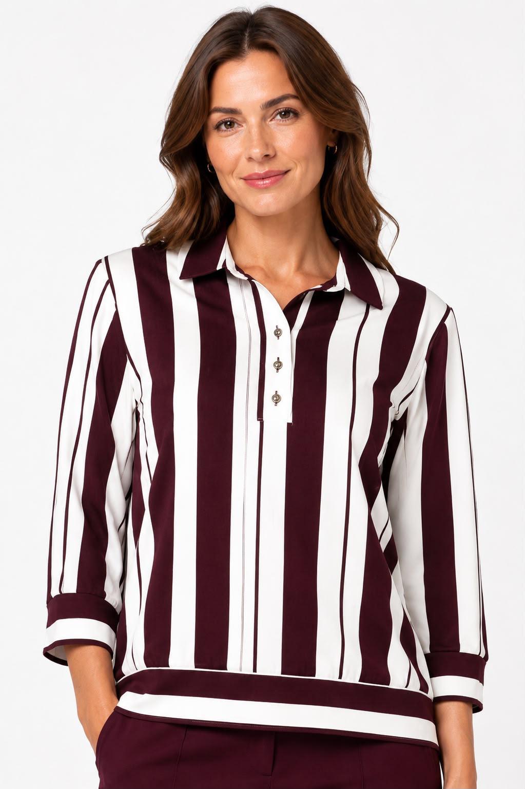 Se Moi Burgundy Striped Collar Top