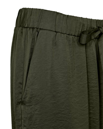 Freequent Wide Leg Satin Pants in Kombu Green