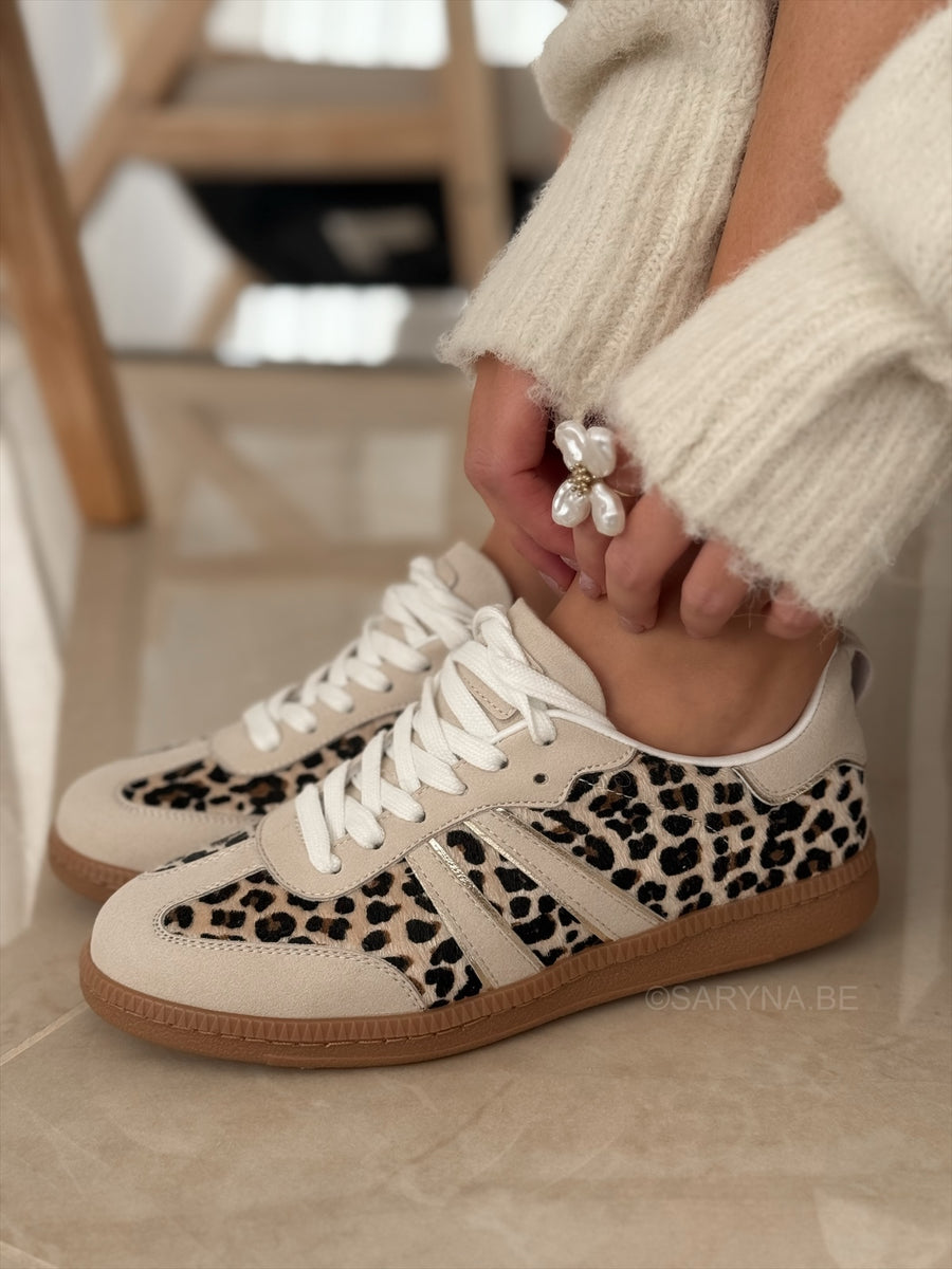 Cream Leopard Print Trainer