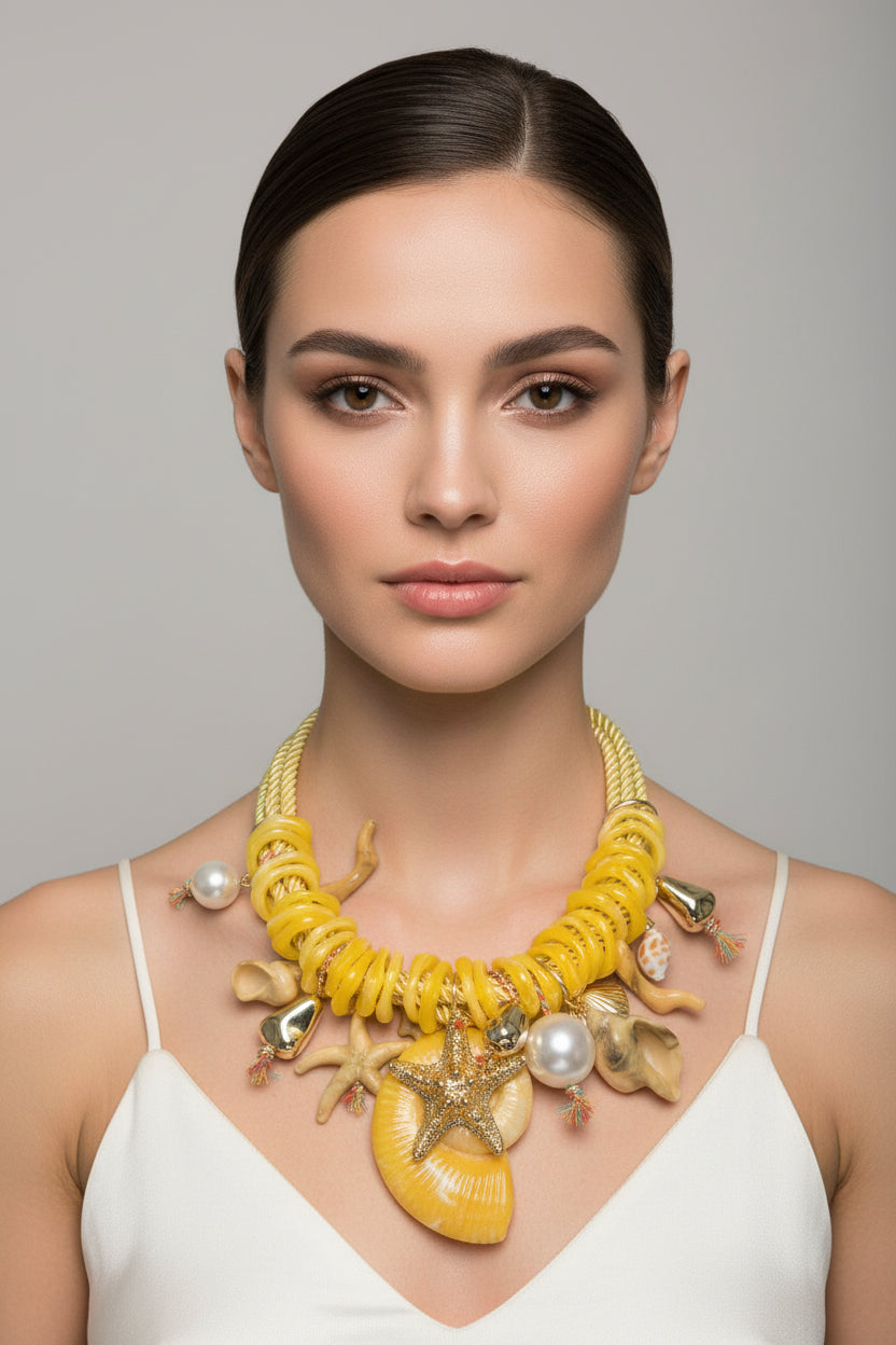 Statement Sea Shells necklace in yellow