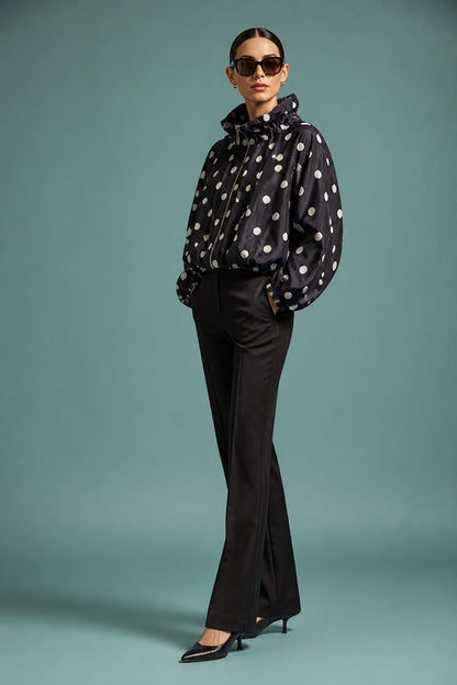 Funnel Neck Bomber style jacket with pockets in Polka Dot Print
