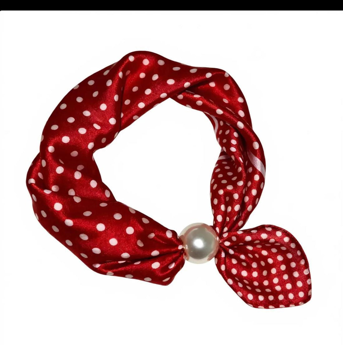 Red polka dot silk neck scarf with Magnetic pearl clasp